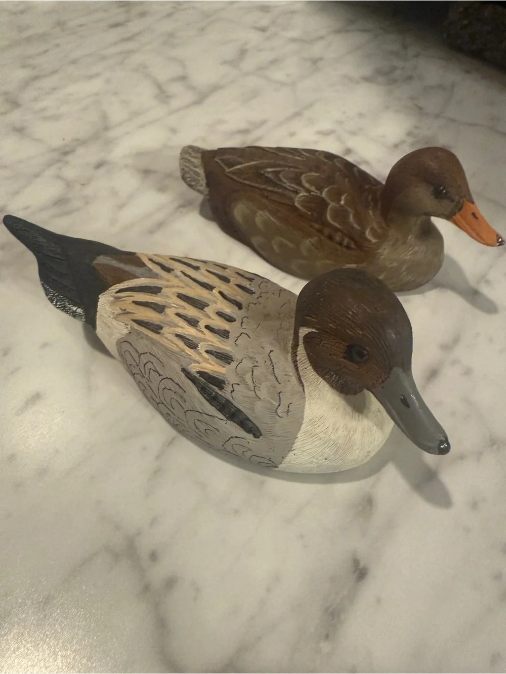 Hand-Painted Wooden Duck Decoys - Pair in Brown & Tan